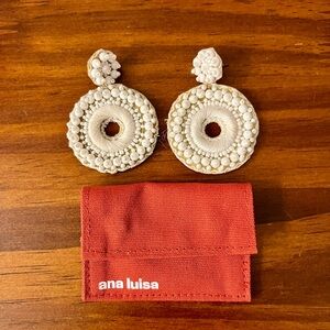 White Beaded Circular Dangle Earrings with Jewelry Pouch